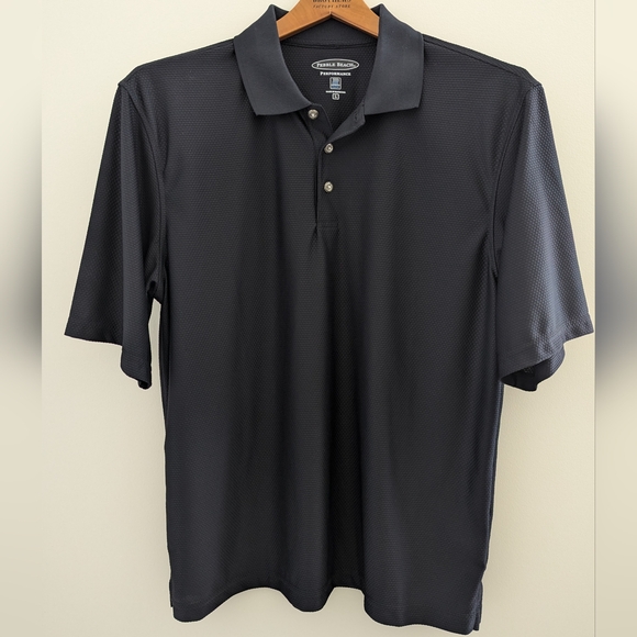 PEBBLE BEACH Tech Mesh Performance Golf Polo Shirt Men's L Dry Wick Light Black - Picture 2 of 16